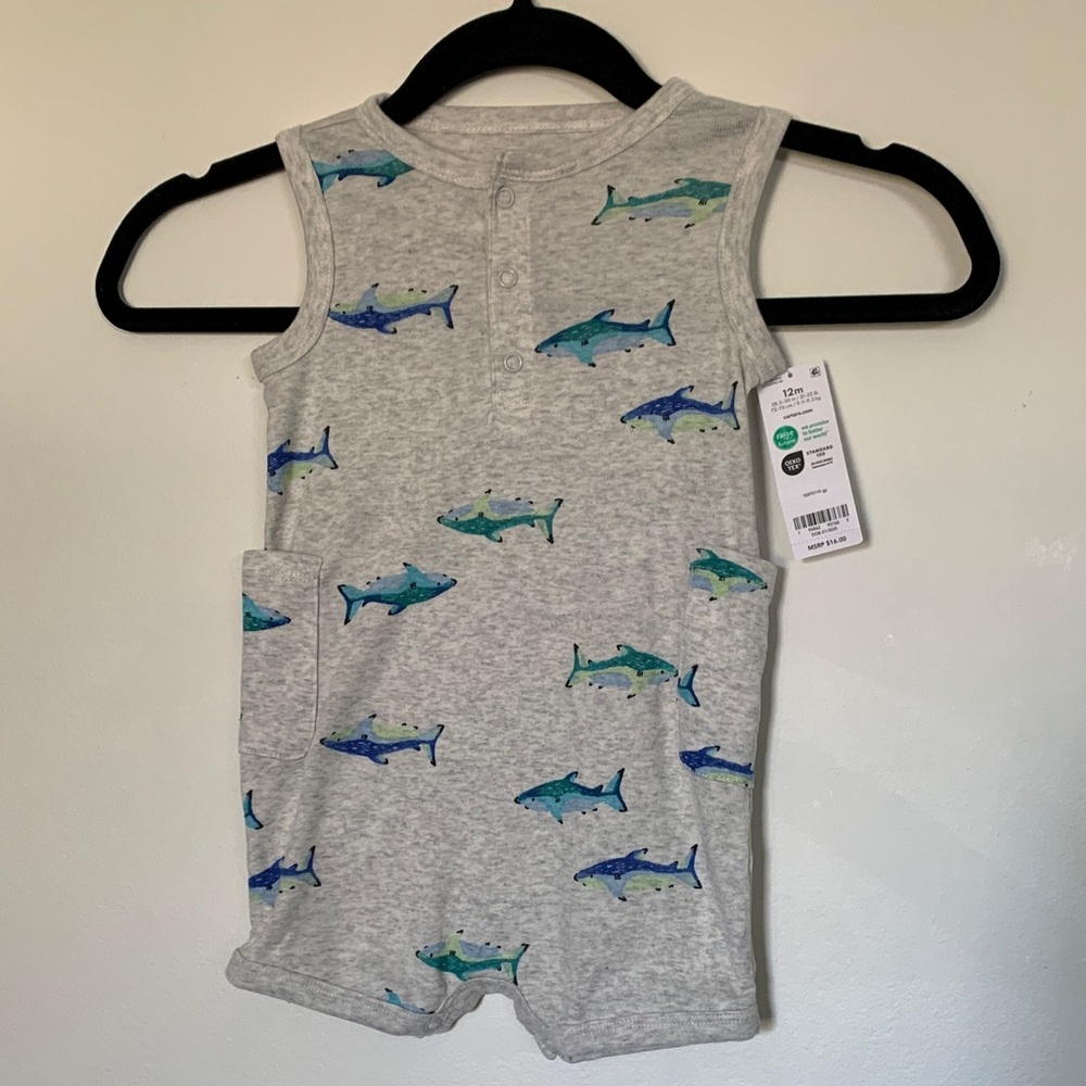Carter's Gray Sleeveless Romper with Shark Design